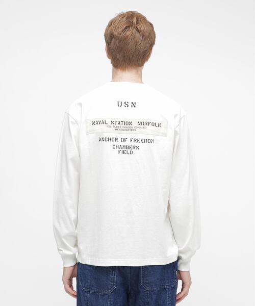 AVIREX（アヴィレックス）の「L/S T-SHIRT "NAVY STENCIL" / 長袖Tシャツ ”ネイビー ステンシル” / AVIREX / アヴィレックス（Tシャツ/カットソー・メンズ・その他5/ブラック/ホワイト・M/2XL/XL/L）」の7枚目の写真