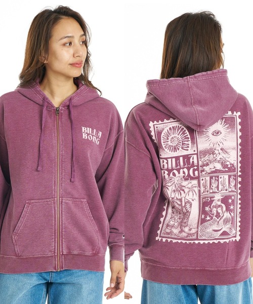 BILLABONG(ビラボン)の「BILLABONG ウィメンズ ACROSS SKIES ZIP HOODIE パーカー 【2026年秋冬モデル】/ビラボンブリーチ加工ジップアップフーディー(パーカー・レディース・パープル系その他/アイボリー/ブラック・MEDIUM)」の3枚目の写真