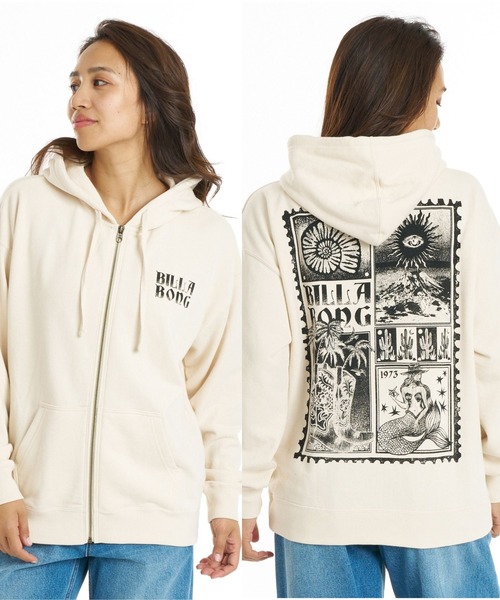 BILLABONG(ビラボン)の「BILLABONG ウィメンズ ACROSS SKIES ZIP HOODIE パーカー 【2026年秋冬モデル】/ビラボンブリーチ加工ジップアップフーディー(パーカー・レディース・パープル系その他/アイボリー/ブラック・MEDIUM)」の2枚目の写真