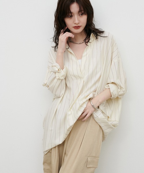 LARUTA(ラルータ)の「【LARUTA】スキッパー長袖シャツ(シャツ/ブラウス・レディース・その他1/オフホワイト/キャメル/ボルドー/ネイビー・FREE)」の5枚目の写真