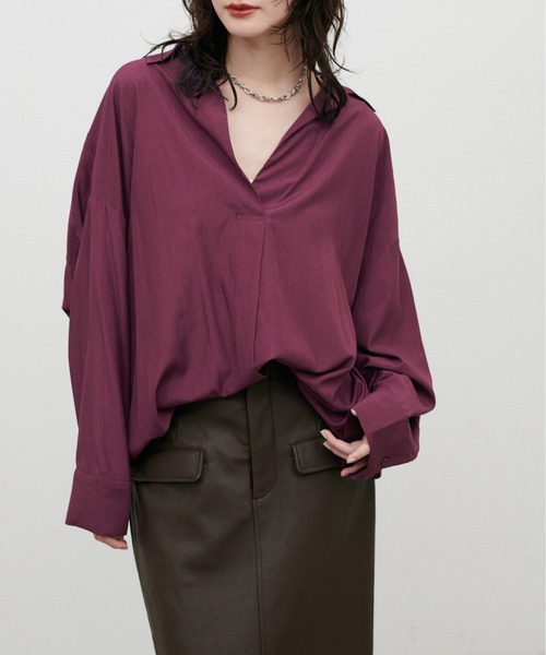 LARUTA(ラルータ)の「【LARUTA】スキッパー長袖シャツ(シャツ/ブラウス・レディース・その他1/オフホワイト/キャメル/ボルドー/ネイビー・FREE)」の4枚目の写真