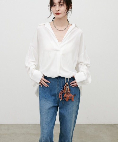 LARUTA(ラルータ)の「【LARUTA】スキッパー長袖シャツ(シャツ/ブラウス・レディース・その他1/オフホワイト/キャメル/ボルドー/ネイビー・FREE)」の8枚目の写真
