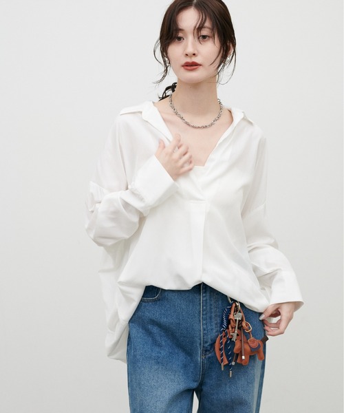 LARUTA(ラルータ)の「【LARUTA】スキッパー長袖シャツ(シャツ/ブラウス・レディース・その他1/オフホワイト/キャメル/ボルドー/ネイビー・FREE)」の7枚目の写真