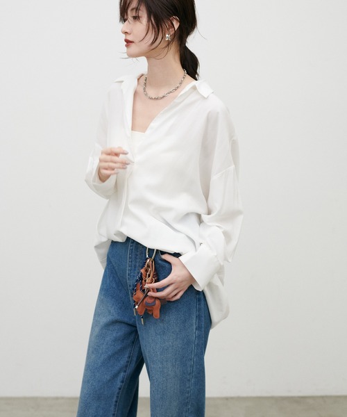 LARUTA(ラルータ)の「【LARUTA】スキッパー長袖シャツ(シャツ/ブラウス・レディース・その他1/オフホワイト/キャメル/ボルドー/ネイビー・FREE)」の6枚目の写真