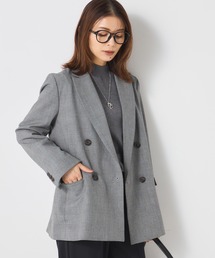 【洗濯機OK・縦横ストレッチ・ホコリがつきにくい】チェックダブルブレストジャケット