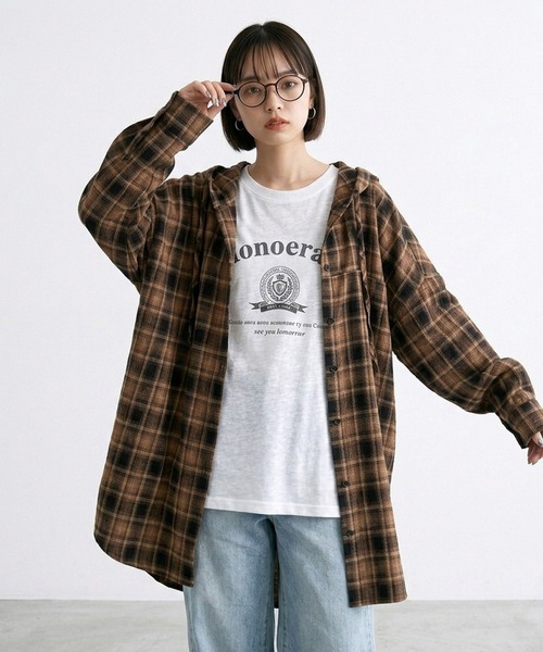 CRB(シーアールビー)の「チェックフードシャツ(シャツ/ブラウス・レディース・ベージュ/ブラウン/オリーブ/キャメル/グレー・F)」の1枚目の写真