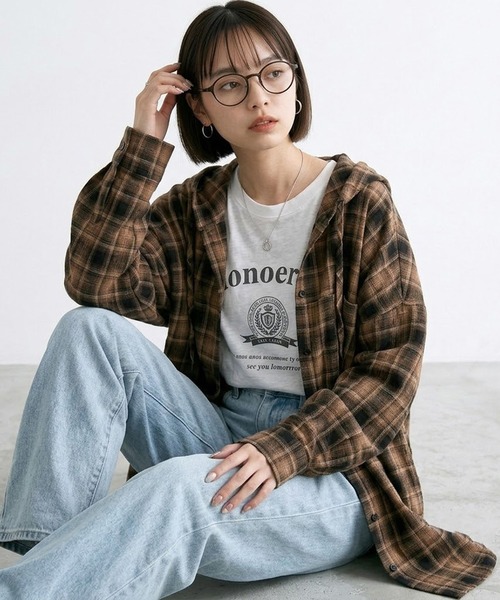 CRB(シーアールビー)の「チェックフードシャツ(シャツ/ブラウス・レディース・ベージュ/ブラウン/オリーブ/キャメル/グレー・F)」の11枚目の写真
