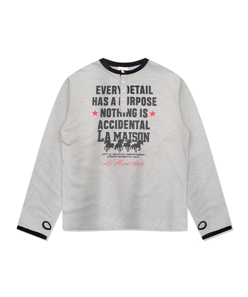 FABULOUS ARCHIVE(ファビュラスアーカイブ)の「ホースレタリング フィンガーホール ヘンリーネック メランジグレー(FCG3TS957M)(Tシャツ/カットソー・レディース・ライトグレー・LARGE/MEDIUM)」の1枚目の写真