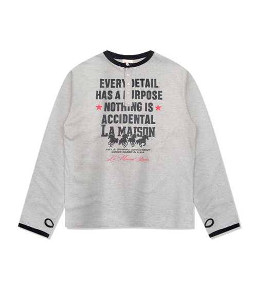 FABULOUS ARCHIVE(ファビュラスアーカイブ)の「ホースレタリング フィンガーホール ヘンリーネック メランジグレー(FCG3TS957M)(Tシャツ/カットソー・レディース・ライトグレー・LARGE/MEDIUM)」の4枚目の写真