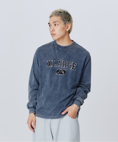 XLARGE（エクストララージ）の「OVERDYED COLLEGE LOGO L/S TEE（Tシャツ/カットソー・メンズ・ネイビー/グリーン/ブラック・M/L/S/XL）」の4枚目の写真