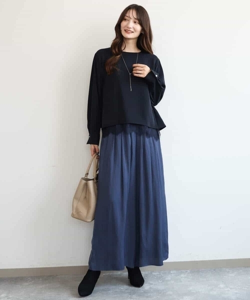 MK MICHEL KLEIN（エムケーミッシェルクラン）の「[洗える]起毛サテンワイドパンツ（スラックス・レディース・マスタード/ネイビー/ダークグレー・38）」の15枚目の写真