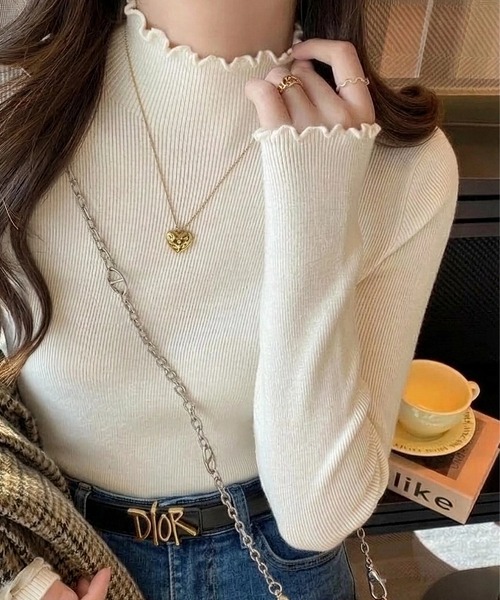 yuue' ( wear )(ユーイ)の「メロウハイネックリブニットトップス(ニット/セーター・レディース・ホワイト/アイボリー/ベージュ/ブラック・FREE)」の2枚目の写真