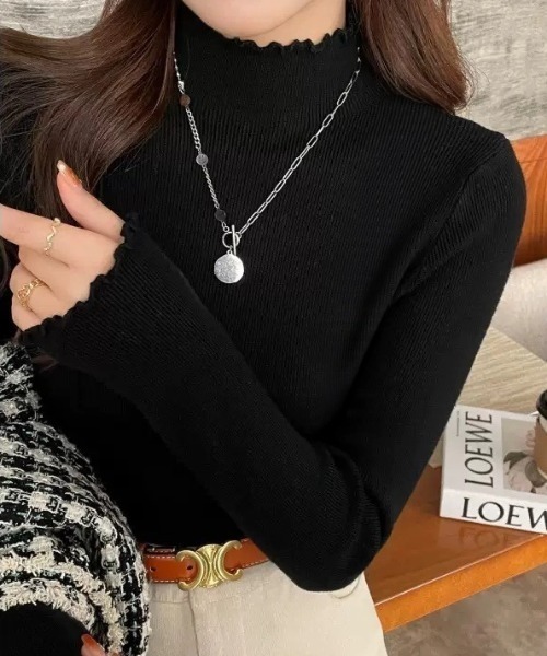 yuue' ( wear )(ユーイ)の「メロウハイネックリブニットトップス(ニット/セーター・レディース・ホワイト/アイボリー/ベージュ/ブラック・FREE)」の3枚目の写真