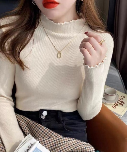 yuue' ( wear )(ユーイ)の「メロウハイネックリブニットトップス(ニット/セーター・レディース・ホワイト/アイボリー/ベージュ/ブラック・FREE)」の11枚目の写真