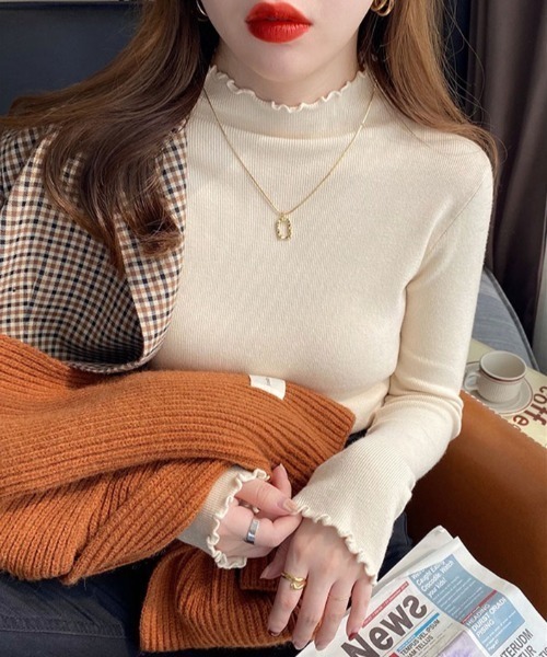 yuue' ( wear )(ユーイ)の「メロウハイネックリブニットトップス(ニット/セーター・レディース・ホワイト/アイボリー/ベージュ/ブラック・FREE)」の12枚目の写真