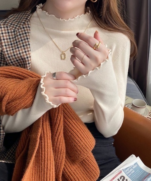 yuue' ( wear )(ユーイ)の「メロウハイネックリブニットトップス(ニット/セーター・レディース・ホワイト/アイボリー/ベージュ/ブラック・FREE)」の10枚目の写真