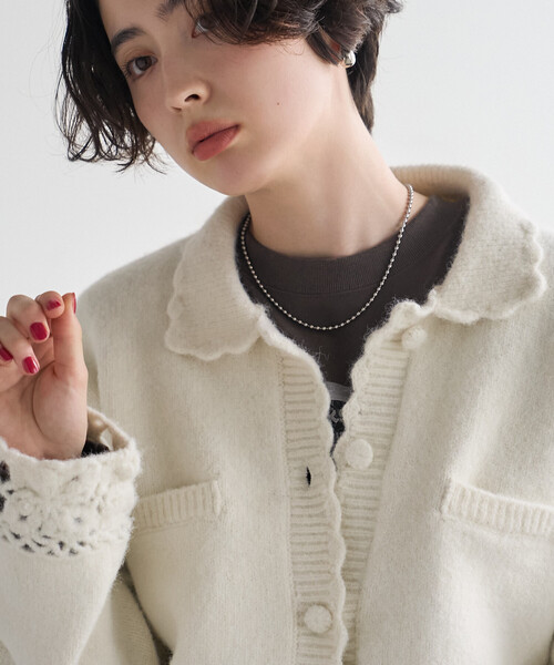 FREAK'S STORE(フリークスストア)の「クロシェ風ニットカーディガン(カーディガン/ボレロ・レディース・ブラック/オフホワイト/レッド・フリ-)」の1枚目の写真