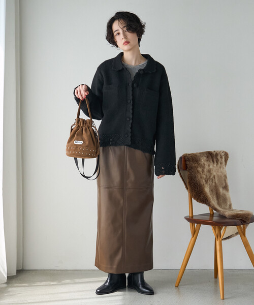FREAK'S STORE(フリークスストア)の「クロシェ風ニットカーディガン(カーディガン/ボレロ・レディース・ブラック/オフホワイト/レッド・フリ-)」の4枚目の写真