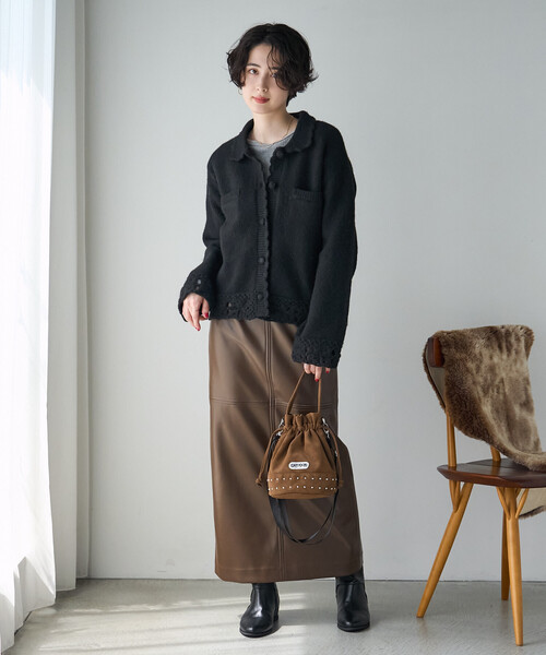 FREAK'S STORE(フリークスストア)の「クロシェ風ニットカーディガン(カーディガン/ボレロ・レディース・ブラック/オフホワイト/レッド・フリ-)」の5枚目の写真