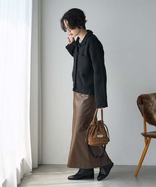 FREAK'S STORE(フリークスストア)の「クロシェ風ニットカーディガン(カーディガン/ボレロ・レディース・ブラック/オフホワイト/レッド・フリ-)」の6枚目の写真