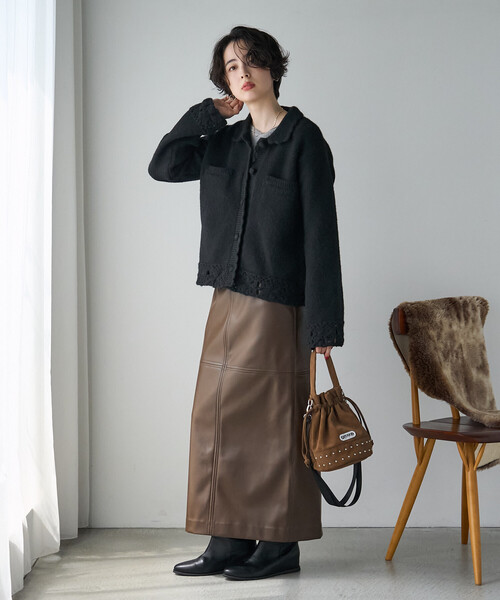FREAK'S STORE(フリークスストア)の「クロシェ風ニットカーディガン(カーディガン/ボレロ・レディース・ブラック/オフホワイト/レッド・フリ-)」の7枚目の写真