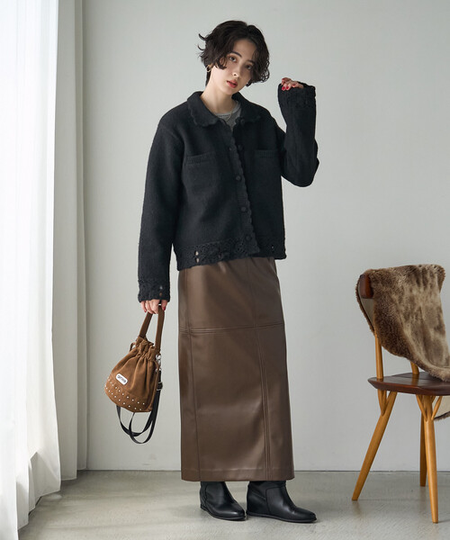 FREAK'S STORE(フリークスストア)の「クロシェ風ニットカーディガン(カーディガン/ボレロ・レディース・ブラック/オフホワイト/レッド・フリ-)」の9枚目の写真