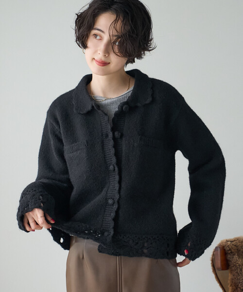 FREAK'S STORE(フリークスストア)の「クロシェ風ニットカーディガン(カーディガン/ボレロ・レディース・ブラック/オフホワイト/レッド・フリ-)」の10枚目の写真