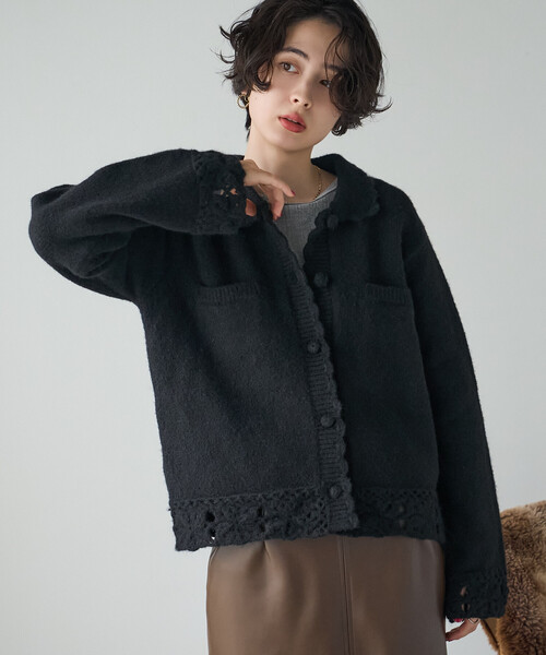 FREAK'S STORE(フリークスストア)の「クロシェ風ニットカーディガン(カーディガン/ボレロ・レディース・ブラック/オフホワイト/レッド・フリ-)」の11枚目の写真