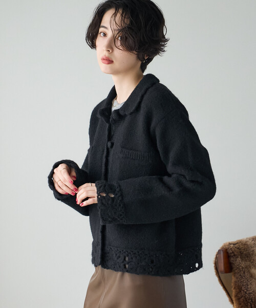 FREAK'S STORE(フリークスストア)の「クロシェ風ニットカーディガン(カーディガン/ボレロ・レディース・ブラック/オフホワイト/レッド・フリ-)」の12枚目の写真