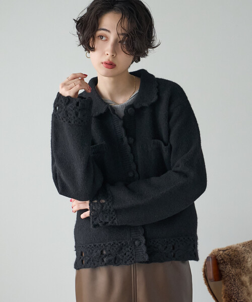 FREAK'S STORE(フリークスストア)の「クロシェ風ニットカーディガン(カーディガン/ボレロ・レディース・ブラック/オフホワイト/レッド・フリ-)」の14枚目の写真