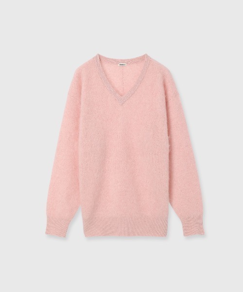 CREDONA(クレドナ)の「MINK FINISH V-NECK KNIT TOP/ミンクフィニッシュVネックニットトップス(ニット/セーター・レディース・イエロー/ピンク/ブラウン/グレー・FREE)」の4枚目の写真