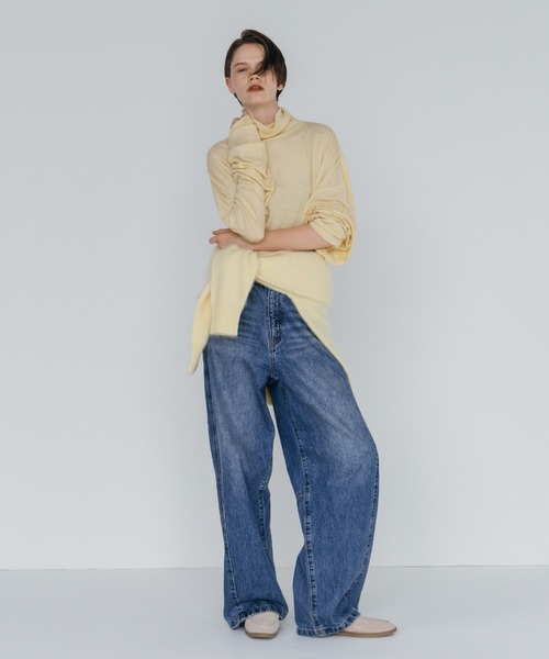 CREDONA(クレドナ)の「MINK FINISH V-NECK KNIT TOP/ミンクフィニッシュVネックニットトップス(ニット/セーター・レディース・イエロー/ピンク/ブラウン/グレー・FREE)」の6枚目の写真