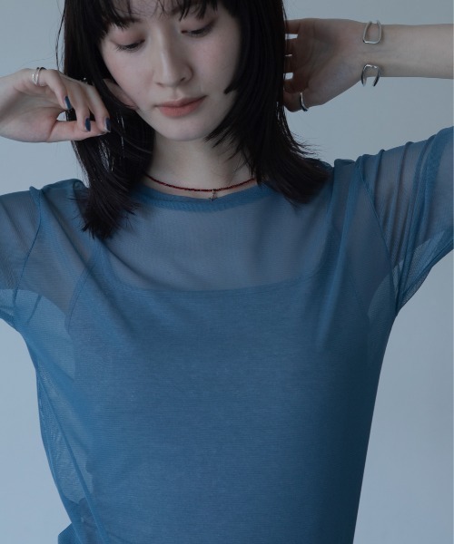 VACANCY（ヴァカンシー）の「【VACANCY公式】カットオフハーフスリーブクルーシアートップス（Tシャツ/カットソー・レディース・ブラック/パープル/グリーン/ライトブルー/ネイビー・FREE）」の3枚目の写真