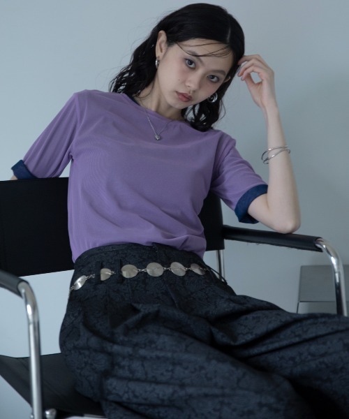 VACANCY（ヴァカンシー）の「【VACANCY公式】カットオフハーフスリーブクルーシアートップス（Tシャツ/カットソー・レディース・ブラック/パープル/グリーン/ライトブルー/ネイビー・FREE）」の6枚目の写真