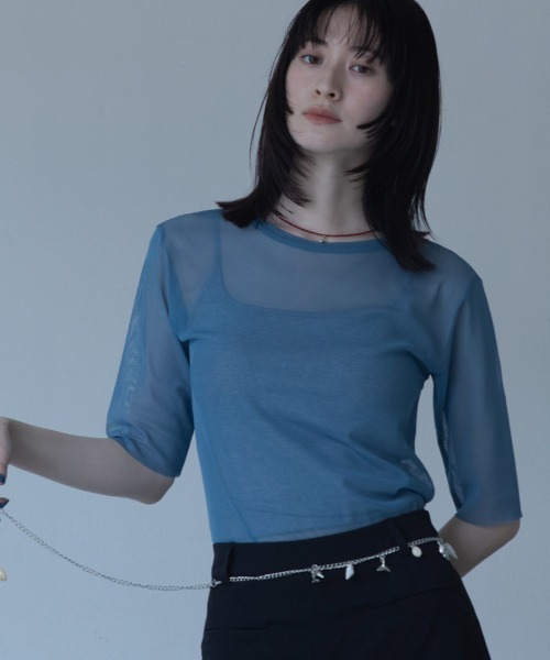 VACANCY（ヴァカンシー）の「【VACANCY公式】カットオフハーフスリーブクルーシアートップス（Tシャツ/カットソー・レディース・ブラック/パープル/グリーン/ライトブルー/ネイビー・FREE）」の12枚目の写真