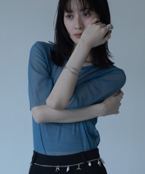 VACANCY（ヴァカンシー）の「【VACANCY公式】カットオフハーフスリーブクルーシアートップス（Tシャツ/カットソー・レディース・ブラック/パープル/グリーン/ライトブルー/ネイビー・FREE）」の11枚目の写真