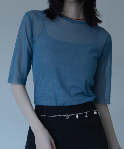 VACANCY（ヴァカンシー）の「【VACANCY公式】カットオフハーフスリーブクルーシアートップス（Tシャツ/カットソー・レディース・ブラック/パープル/グリーン/ライトブルー/ネイビー・FREE）」の10枚目の写真