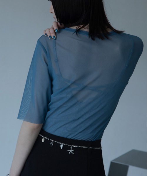 VACANCY（ヴァカンシー）の「【VACANCY公式】カットオフハーフスリーブクルーシアートップス（Tシャツ/カットソー・レディース・ブラック/パープル/グリーン/ライトブルー/ネイビー・FREE）」の19枚目の写真