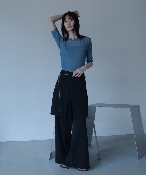 VACANCY（ヴァカンシー）の「【VACANCY公式】カットオフハーフスリーブクルーシアートップス（Tシャツ/カットソー・レディース・ブラック/パープル/グリーン/ライトブルー/ネイビー・FREE）」の14枚目の写真