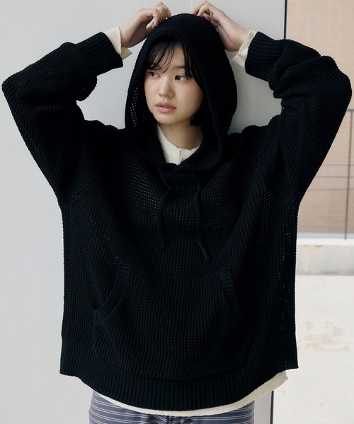 DAWNCE(ダウンス)の「【AKI・三嶋ひな 着用】ワッフルニットフーディー(パーカー・メンズ・グレー/ブラック・L/M)」の1枚目の写真