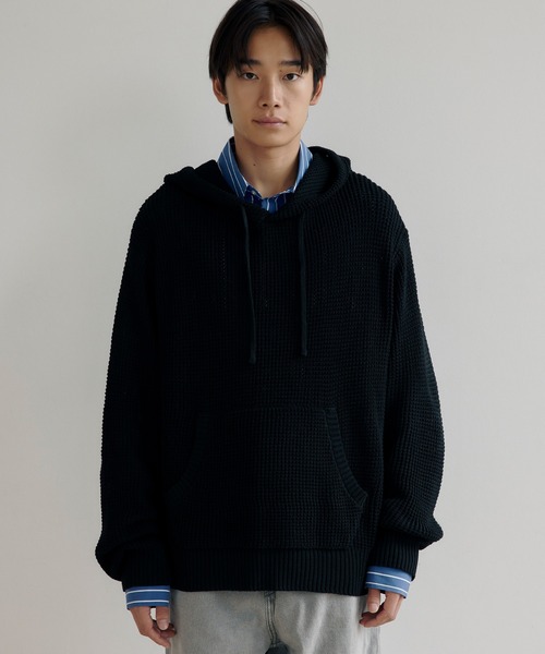 DAWNCE(ダウンス)の「【AKI・三嶋ひな 着用】ワッフルニットフーディー(パーカー・メンズ・グレー/ブラック・L/M)」の10枚目の写真
