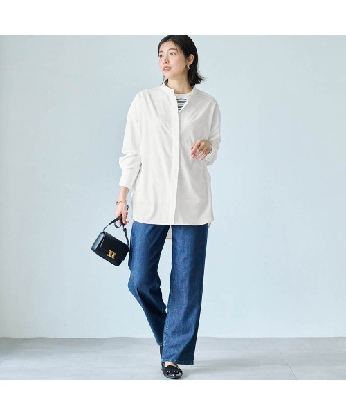 StyleNote(スタイルノート)の「シワになりにくいチュニックブラウス(シャツ/ブラウス・レディース・サックスブルー/オフホワイト/ネイビー・M/S/L)」の7枚目の写真