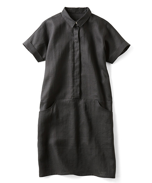 Live in comfort（リブインコンフォート）の「リブ　イン　コンフォート　麻混素材が快適な上品衿付きチュニックワンピース（チュニック・レディース・ベージュ/レッド/ブラック・X-LARGE/LARGE/SMALL/MEDIUM/XX-LARGE）」の8枚目の写真