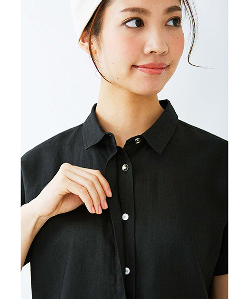 Live in comfort（リブインコンフォート）の「リブ　イン　コンフォート　麻混素材が快適な上品衿付きチュニックワンピース（チュニック・レディース・ベージュ/レッド/ブラック・X-LARGE/LARGE/SMALL/MEDIUM/XX-LARGE）」の7枚目の写真