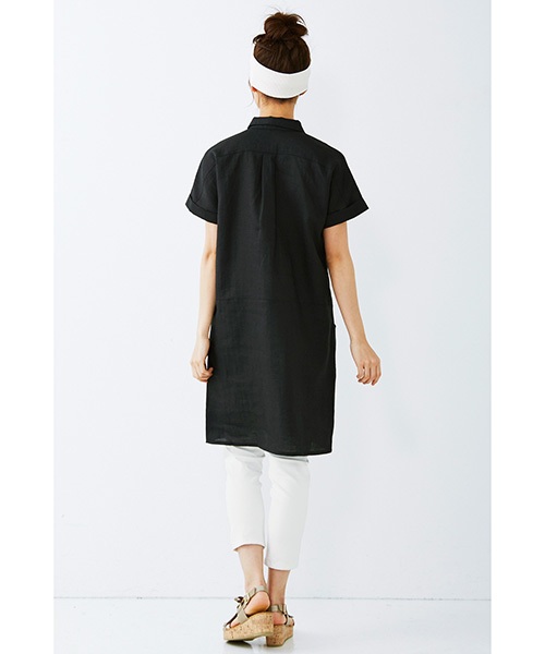 Live in comfort（リブインコンフォート）の「リブ　イン　コンフォート　麻混素材が快適な上品衿付きチュニックワンピース（チュニック・レディース・ベージュ/レッド/ブラック・X-LARGE/LARGE/SMALL/MEDIUM/XX-LARGE）」の6枚目の写真