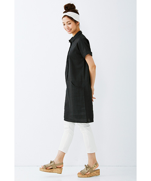 Live in comfort（リブインコンフォート）の「リブ　イン　コンフォート　麻混素材が快適な上品衿付きチュニックワンピース（チュニック・レディース・ベージュ/レッド/ブラック・X-LARGE/LARGE/SMALL/MEDIUM/XX-LARGE）」の5枚目の写真