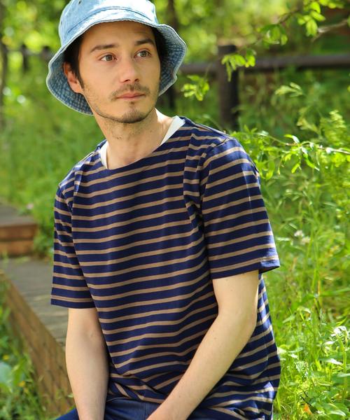 green label relaxing(グリーンレーベルリラクシング)の「KC ボーダー柄 ボートネック 半袖 Tシャツ ②◆(Tシャツ/カットソー・メンズ・ネイビー/ライトグレー/オフホワイト/ホワイト・LARGE/MEDIUM/SMALL/X-LARGE)」の4枚目の写真