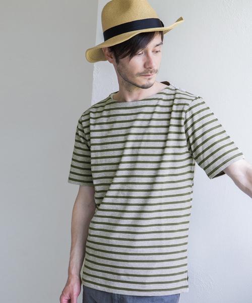 green label relaxing(グリーンレーベルリラクシング)の「KC ボーダー柄 ボートネック 半袖 Tシャツ ②◆(Tシャツ/カットソー・メンズ・ネイビー/ライトグレー/オフホワイト/ホワイト・LARGE/MEDIUM/SMALL/X-LARGE)」の3枚目の写真