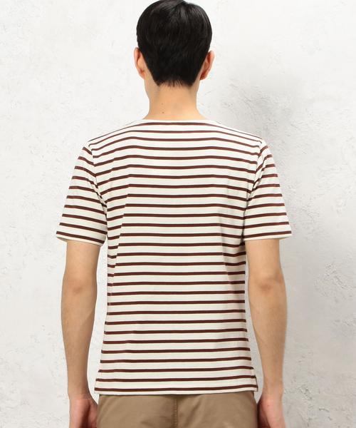 green label relaxing(グリーンレーベルリラクシング)の「KC ボーダー柄 ボートネック 半袖 Tシャツ ②◆(Tシャツ/カットソー・メンズ・ネイビー/ライトグレー/オフホワイト/ホワイト・LARGE/MEDIUM/SMALL/X-LARGE)」の11枚目の写真