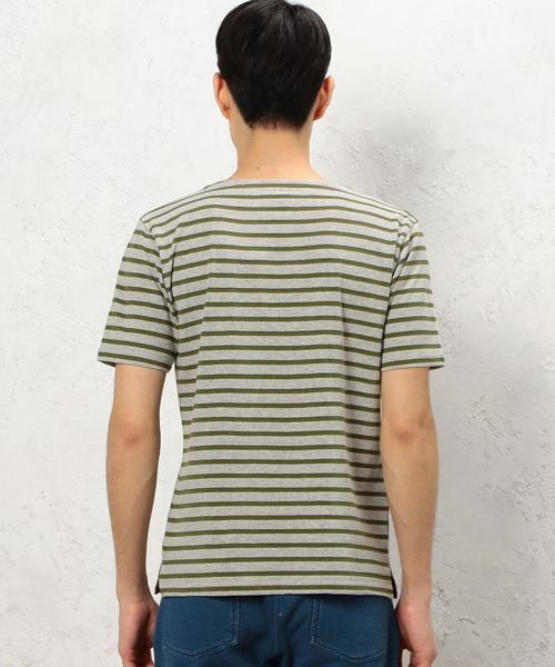 green label relaxing(グリーンレーベルリラクシング)の「KC ボーダー柄 ボートネック 半袖 Tシャツ ②◆(Tシャツ/カットソー・メンズ・ネイビー/ライトグレー/オフホワイト/ホワイト・LARGE/MEDIUM/SMALL/X-LARGE)」の13枚目の写真